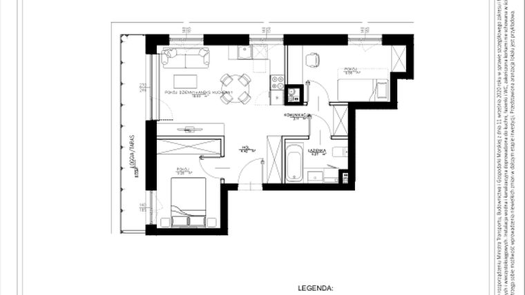 Rzut - Mieszkanie na sprzedaż 3 pokoje o powierzchni 49,35 m² - numer B66 w Osiedle pod Klonami "Klonowa 11"