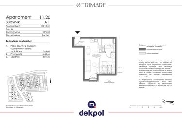 Rzut - Mieszkanie na sprzedaż 1 pokój o powierzchni 28,13 m² - numer A11.20 w Trimare