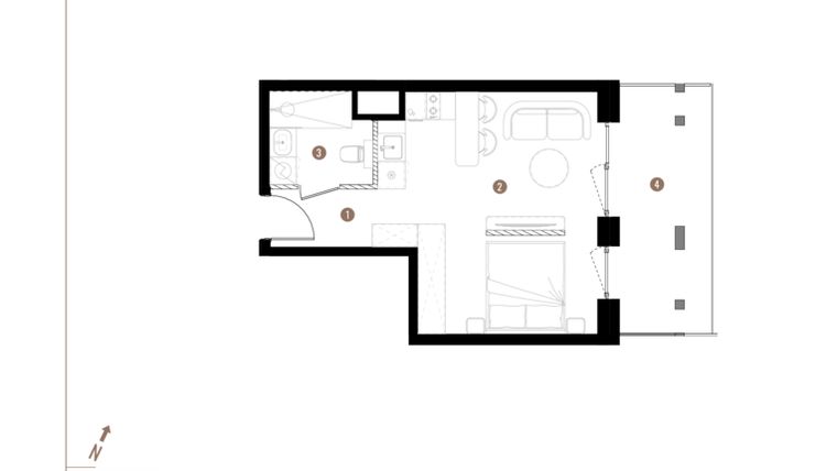 Rzut - Mieszkanie na sprzedaż 1 pokój o powierzchni 29,76 m² - numer A2.0.13 w Apartamenty Grundmanna