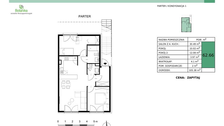 Rzut - Mieszkanie na sprzedaż 3 pokoje o powierzchni 62,66 m² - numer 32-M1 w Osiedle Niezapominajek