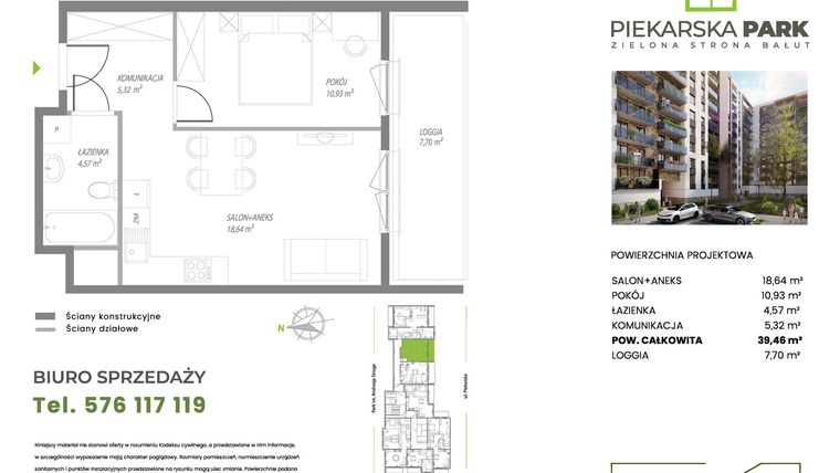 Rzut - Mieszkanie na sprzedaż 2 pokoje o powierzchni 39,46 m² - numer A6.2 w Piekarska Park