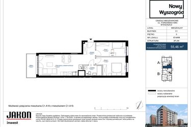 Rzut - Mieszkanie na sprzedaż 3 pokoje o powierzchni 55,46 m² - numer C1.A18 w Nowy Wyszogród etap II