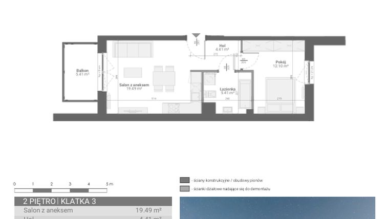 Rzut - Mieszkanie na sprzedaż 2 pokoje o powierzchni 41,41 m² - numer M49 w Ultra Marina etap II