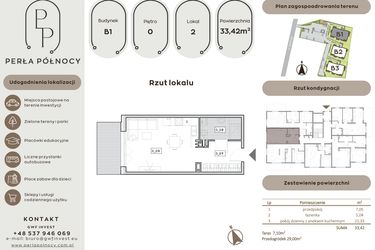 Rzut - Mieszkanie na sprzedaż 1 pokój o powierzchni 33,42 m² - numer B1.0_2 w Perła Północy etap 2