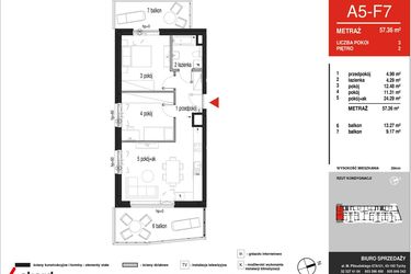 Rzut - Mieszkanie na sprzedaż 3 pokoje o powierzchni 57,36 m² - numer A5-F07 w Panorama A5