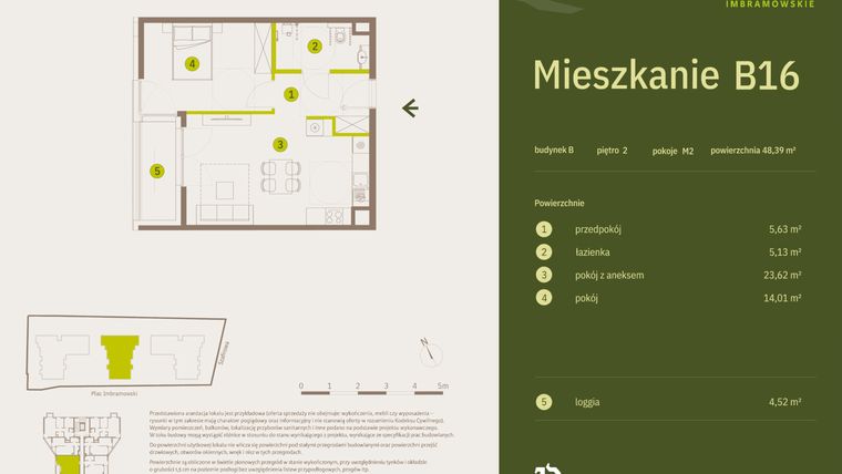 Rzut - Mieszkanie na sprzedaż 2 pokoje o powierzchni 48,39 m² - numer B16 w Osiedle Imbramowskie