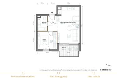 Rzut - Mieszkanie na sprzedaż 2 pokoje o powierzchni 45,82 m² - numer A/1/4 w Kopernika 71