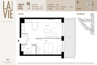 Rzut - Mieszkanie na sprzedaż 2 pokoje o powierzchni 43,35 m² - numer 39 w La Vie House