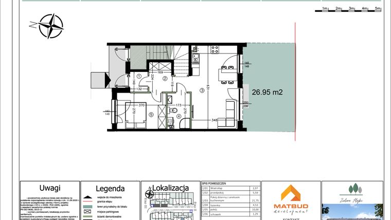 Rzut - Mieszkanie na sprzedaż 2 pokoje o powierzchni 45,13 m² - numer 25C/1 w Zielone Alejki etap II