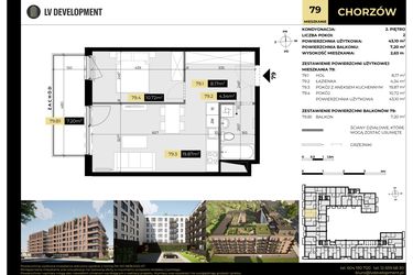 Rzut - Mieszkanie na sprzedaż 2 pokoje o powierzchni 43,1 m² - numer M/79 w Tarasy Śląskie