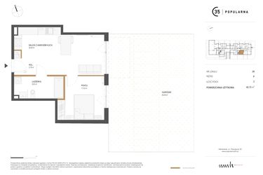Rzut - Mieszkanie na sprzedaż 2 pokoje o powierzchni 42,15 m² - numer M.39 w Popularna 35