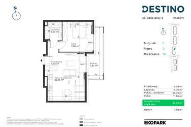 Rzut - Mieszkanie na sprzedaż 2 pokoje o powierzchni 42,54 m² - numer C-18 w Destino