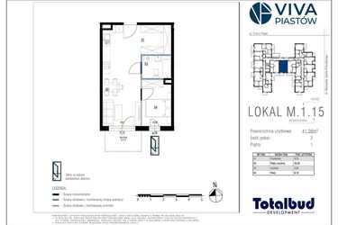 Rzut - Mieszkanie na sprzedaż 2 pokoje o powierzchni 41,08 m² - numer M.1.15 w Viva Piastów
