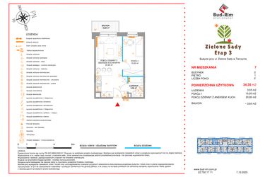 Rzut - Mieszkanie na sprzedaż 2 pokoje o powierzchni 34,35 m² - numer 7 w Zielone Sady etap III