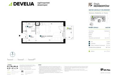Rzut - Mieszkanie na sprzedaż 1 pokój o powierzchni 28,73 m² - numer AA0104 w Stacja Rembertów