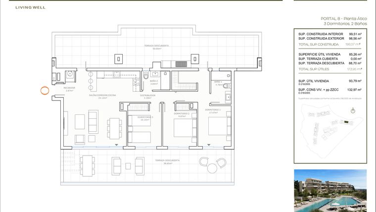 Rzut - Mieszkanie na sprzedaż 3 pokoje o powierzchni 198,07 m² - numer 831 w Altos Del Chaparral