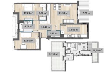 Rzut - Mieszkanie na sprzedaż 3 pokoje o powierzchni 81,95 m² - numer F1.C.00.03 w Sady Żoliborz
