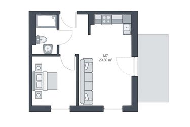 Rzut - Mieszkanie na sprzedaż 2 pokoje o powierzchni 29,8 m² - numer M7 w TARASY GĄSKI