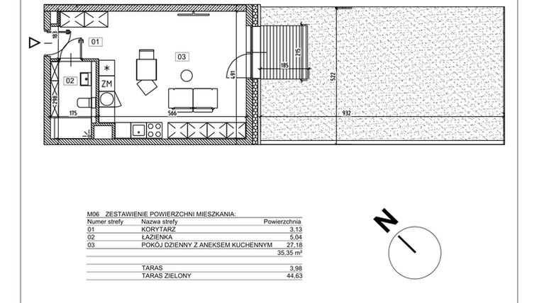 Rzut - Mieszkanie na sprzedaż 1 pokój o powierzchni 35,35 m² - numer J.M06 w Osiedle Glivia Zachodnia