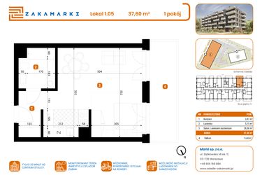 Rzut - Mieszkanie na sprzedaż 1 pokój o powierzchni 37,6 m² - numer B1/1/05 w Zakamarki