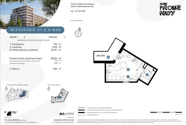 Rzut - Mieszkanie na sprzedaż 1 pokój o powierzchni 25,64 m² - numer A1.2.5.M26 w Nowe Promenady