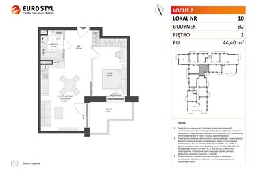 Rzut - Mieszkanie na sprzedaż 2 pokoje o powierzchni 44,4 m² - numer 10 w Locus 2 bud. B2