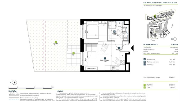 Rzut - Mieszkanie na sprzedaż 1 pokój o powierzchni 28,49 m² - numer AA0006 w Pilczycka Vita