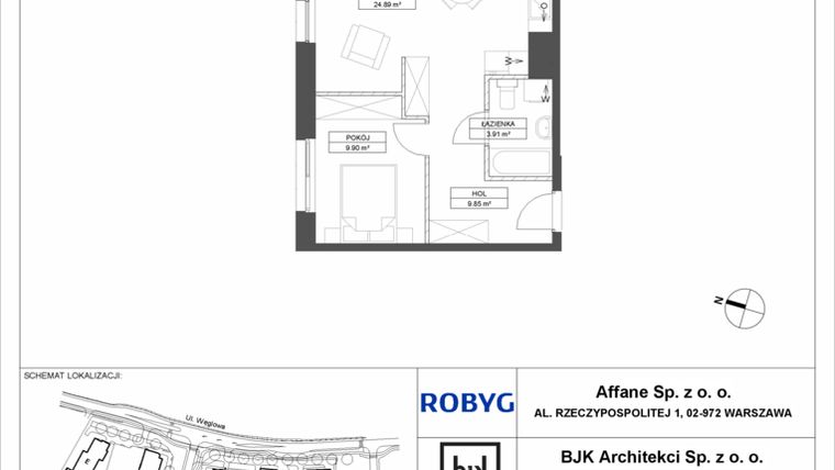 Rzut - Mieszkanie na sprzedaż 2 pokoje o powierzchni 48,55 m² - numer A.4M03 w WENDY