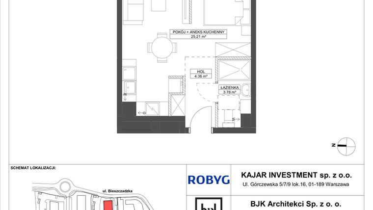 Rzut - Mieszkanie na sprzedaż 1 pokój o powierzchni 33,35 m² - numer C.2M07 w Foresteria