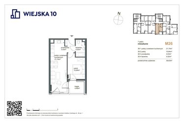 Rzut - Mieszkanie na sprzedaż 2 pokoje o powierzchni 39,63 m² - numer 26 w Wiejska 10