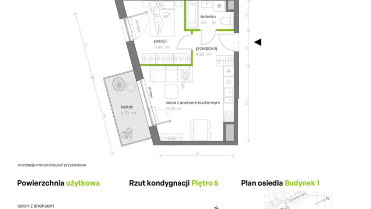 Rzut - Mieszkanie na sprzedaż 2 pokoje o powierzchni 39,47 m² - numer 1.05.M63 w Morska Vita