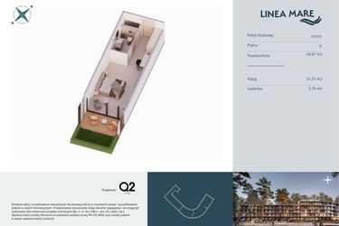 Rzut - Mieszkanie na sprzedaż 1 pokój o powierzchni 28,07 m² - numer 0.H15 w Linea Mare - apartamenty inwestycyjne