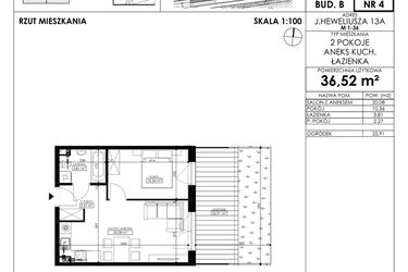 Rzut - Mieszkanie na sprzedaż 2 pokoje o powierzchni 36,52 m² - numer JAR-II-B-LM-M4 w Osiedle JAR Heweliusza etap II