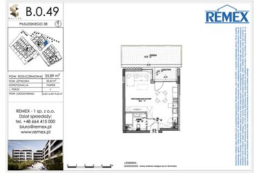 Rzut - Mieszkanie na sprzedaż 1 pokój o powierzchni 35,89 m² - numer B.0.49 w Osiedle BALTICA