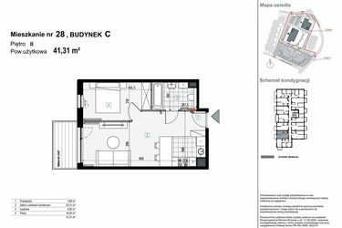 Rzut - Mieszkanie na sprzedaż 2 pokoje o powierzchni 41,31 m² - numer C.M28 w Apartamenty Kopernika