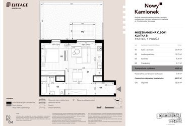 Rzut - Mieszkanie na sprzedaż 1 pokój o powierzchni 43,85 m² - numer C.B001 w Nowy Kamionek