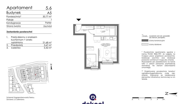 Rzut - Mieszkanie na sprzedaż 1 pokój o powierzchni 30,77 m² - numer 5.6 w Trimare