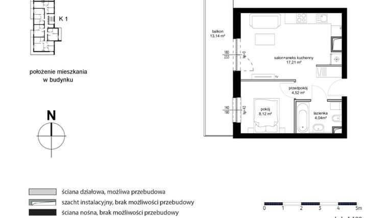 Rzut - Mieszkanie na sprzedaż 2 pokoje o powierzchni 33,89 m² - numer M38 w Kwarcowe Wzgórze