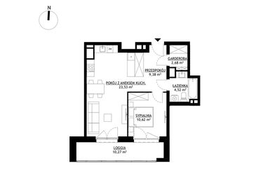 Rzut - Mieszkanie na sprzedaż 2 pokoje o powierzchni 50,73 m² - numer A31 w FUTURO