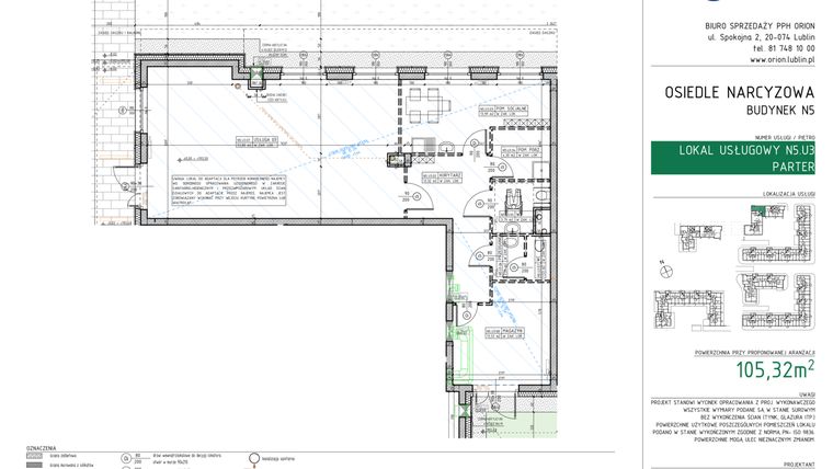 Rzut - Lokal użytkowy na sprzedaż 1 pokój o powierzchni 105,32 m² - numer N5.U3 w Osiedle Narcyzowe
