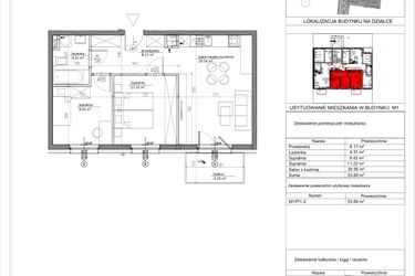 Rzut - Mieszkanie na sprzedaż 3 pokoje o powierzchni 53,62 m² - numer M1/P1/2 w Nowa Klecina