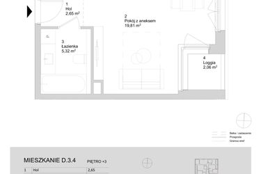 Rzut - Mieszkanie na sprzedaż 1 pokój o powierzchni 27,78 m² - numer D.3.4 w ATAL Parkowa