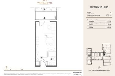 Rzut - Mieszkanie na sprzedaż 1 pokój o powierzchni 27,83 m² - numer 16 w Waterlane Vibe