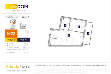 Rzut - Mieszkanie na sprzedaż 2 pokoje o powierzchni 36,42 m² - numer C22 w Osiedle forDOM – etap C