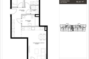 Rzut - Mieszkanie na sprzedaż 3 pokoje o powierzchni 58,2 m² - numer 34D.19 w Osiedle Konopnickiej