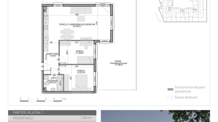Rzut - Mieszkanie na sprzedaż 3 pokoje o powierzchni 68,19 m² - numer M-2 w Osiedle Radosne II