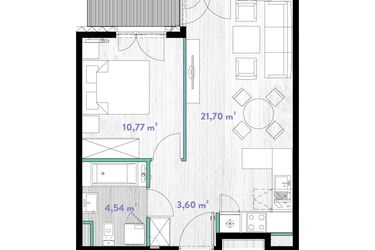 Rzut - Mieszkanie na sprzedaż 2 pokoje o powierzchni 40,61 m² - numer A.01.11 w Do Wilgi