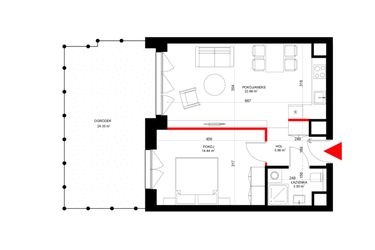 Rzut - Mieszkanie na sprzedaż 2 pokoje o powierzchni 46,14 m² - numer E.0.1 w INSPIRE ETAP IV – bud. E