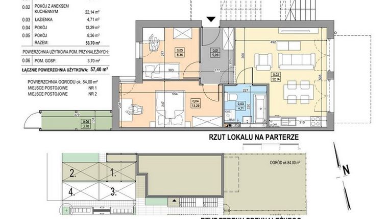 Rzut - Mieszkanie na sprzedaż 3 pokoje o powierzchni 57,4 m² - numer B25-P-B w Osiedle Bakaliowe