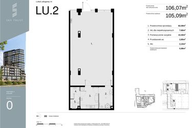 Rzut - Lokal użytkowy na sprzedaż 1 pokój o powierzchni 106,07 m² - numer LU2 w Sky Trust etap II